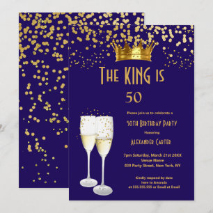 Invitación Azul real Champán hombre rey 50 cumpleaños Fiesta
