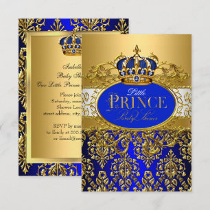 Invitación Azul Real Corona de Principito Baby Shower pequeño