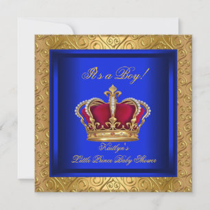 Invitación Azul Real Damasco Dorado Shower de Bebe Niño