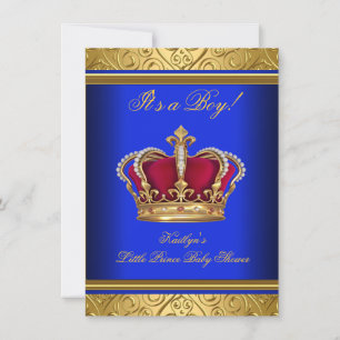 Invitación Azul Real Damasco Dorado Shower de Bebe Niño Regio