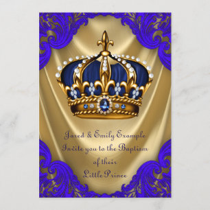 Invitación Azul real de príncipe Baptism de los muchachos y