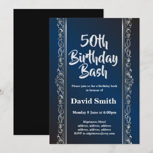 Invitación azul real, elegante, deslizante, bash de cumpleaño