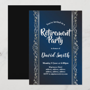 Invitación azul real, elegante, deslizante, fiesta de jubilac