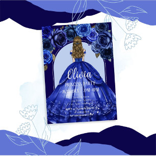 Invitación Azul Real Elegante Fiesta de Princesa Quinceañera