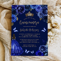 Azul Real Floral Princesa Quinceañera