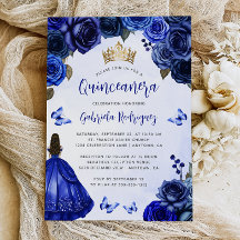 Azul Real Floral Princesa Quinceañera Acuarela