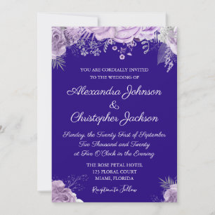 Invitación Azul real, lavanda blanca Boda púrpura