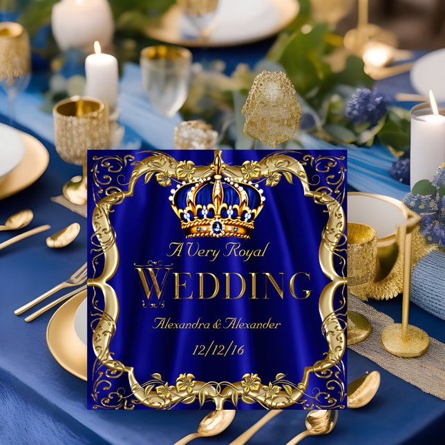 Invitación Azul Real Marino Boda Corona Dorada 2 (Subido por el creador)