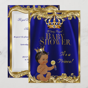 Invitación Azul Real Marino Dorado Príncipe Baby Shower Étnic
