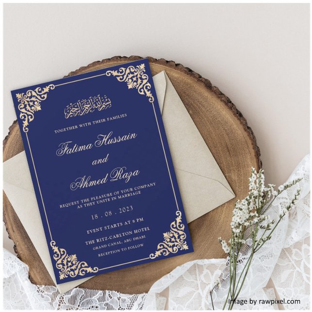 Invitación Azul real Nikah Boda musulmán islámico (Subido por el creador)