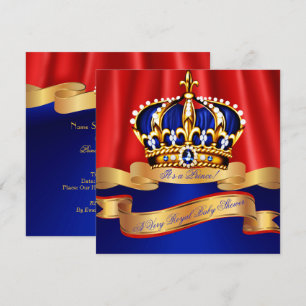 Invitación Azul Real Oro Príncipe Niño Shower Regio Rojo
