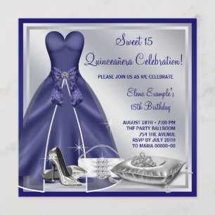 Invitación Azul real Quinceanera de los tacones altos del