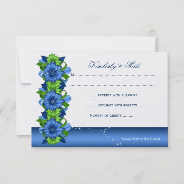 Invitación Azul Real Verde Lima Floral RSVP (Anverso)