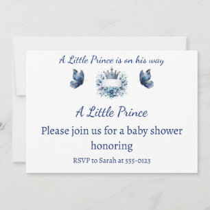 Invitación Azul Real y Corona de Príncipe de Oro Niño Baby Sh