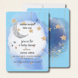 Invitación Azul Real Y Dorado Abstracto Luna Estrellas