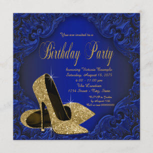 Invitación Azul real y fiesta de cumpleaños de los tacones
