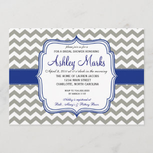 Invitación Azul real y gris Chevron Invitaiton