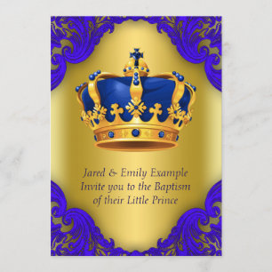 Invitación Azul real y oro de príncipe Baptism de los