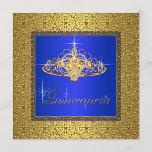 Invitación Azul real y oro elegantes Quinceanera