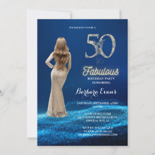 Invitación Azul Real Y Plata Cincuenta Y Fabuloso Cumpleaños