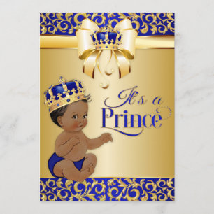 Invitación Azul real y príncipe afroamericano Crown del oro