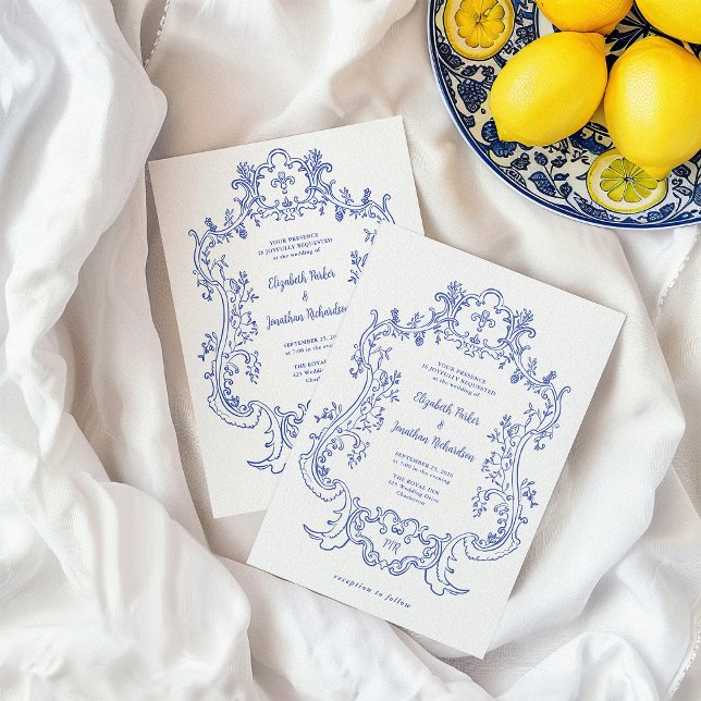 Invitación Azul Regal | Boda de cuadro barroco vintage (Subido por el creador)