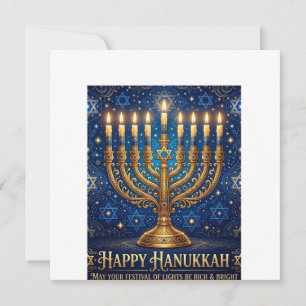 Invitación Azul Rico y Dorado Hanukkah Adornado con Joyas