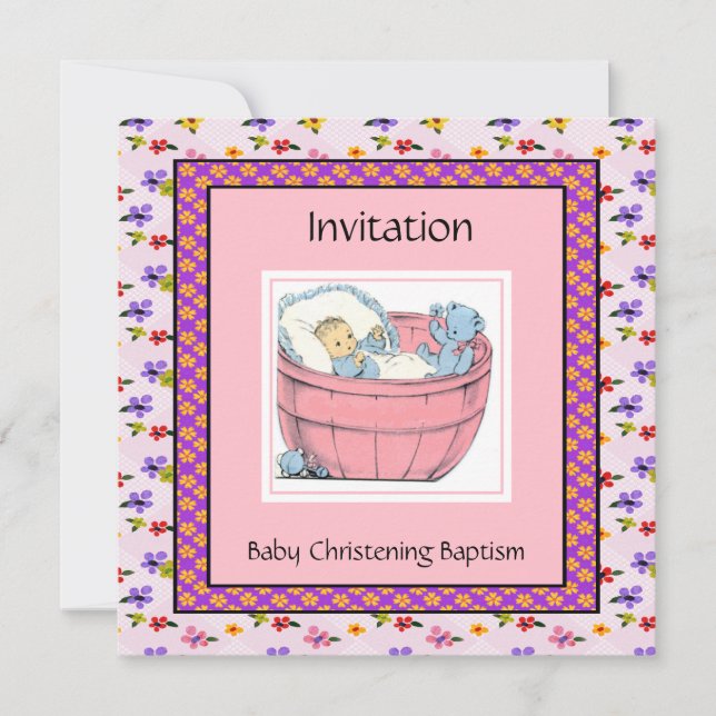 Invitación Azul rosa Baby Shower vintage (Anverso)