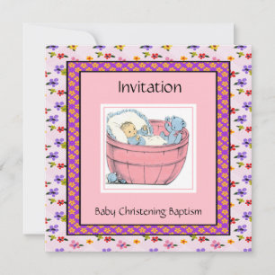 Invitación Azul rosa Baby Shower vintage