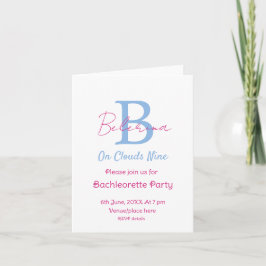 Invitación azul rosa en nubes nueve monograma despedida de so