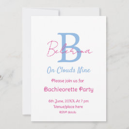 Invitación azul rosa en nubes nueve monograma despedida de so