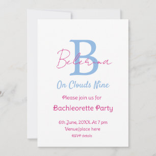 Invitación azul rosa en nubes nueve monograma despedida de so