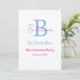 Invitación azul rosa en nubes nueve monograma despedida de so