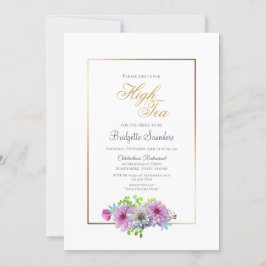 Invitación Azul rosa Floral dorado ducha de novia Té alto
