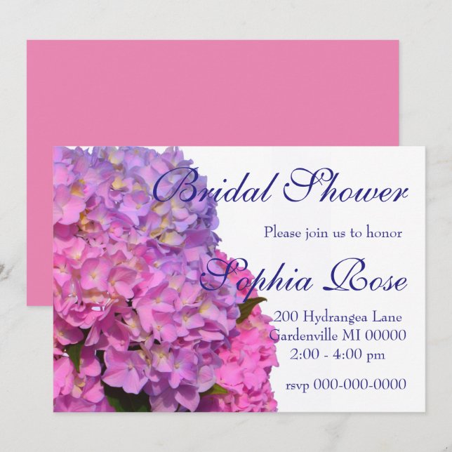 Invitación Azul rosa Hydrangeas flores púrpura elegantes (Anverso / Reverso)