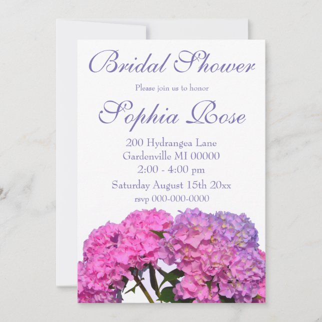 Invitación Azul rosa Hydrangeas flores púrpura elegantes (Anverso)