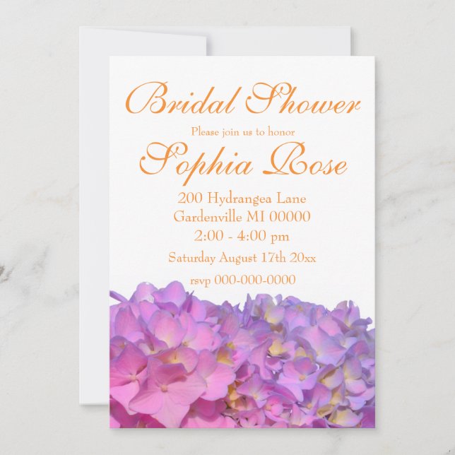 Invitación Azul rosa Hydrangeas flores púrpura elegantes (Anverso)