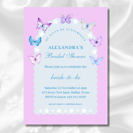 Invitación Azul rosa Me da mariposas Ducha de novia