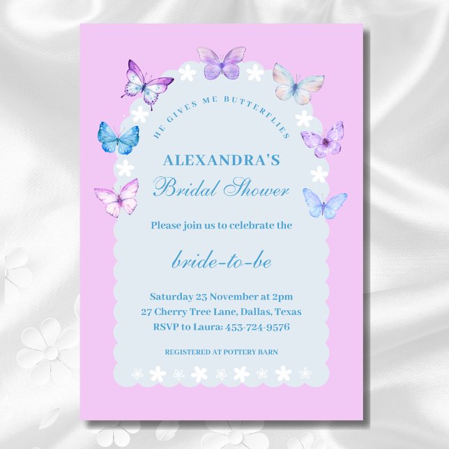 Invitación Azul rosa Me da mariposas Ducha de novia (Subido por el creador)