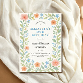 Invitación Azul Rosa Polvoriento Azul Floral Acuarela 60º 