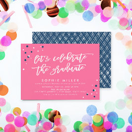 Invitación Azul rosado Celebremos al Fiesta graduado