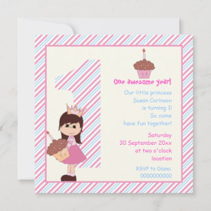 Invitación Azul rosado del pequeño de la princesa cumpleaños