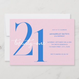 Invitación Azul rosado Minimalista moderno 21 cumpleaños