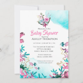 Invitación Azul rosado moderno bajo el mar Baby Shower