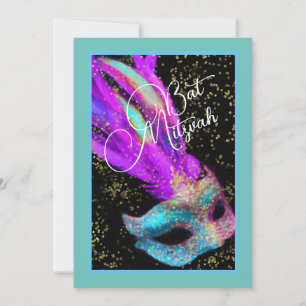 Invitación azul rosado negro de la mascarada de Ba