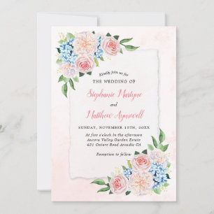 Invitación Azul rosado oscuro Hidrangea Boda bucodental