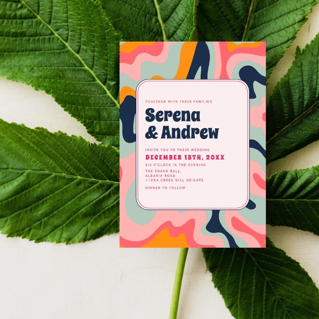 Invitación Azul rosado retro groovy pastel de los años 70 (Subido por el creador)