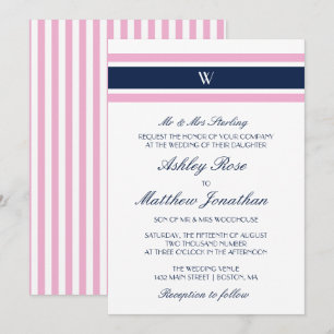 Invitación Azul rosado y naval  Boda monograma