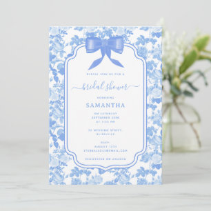 Invitación Azul Rosas Florales Chinas Ducha Nupcial