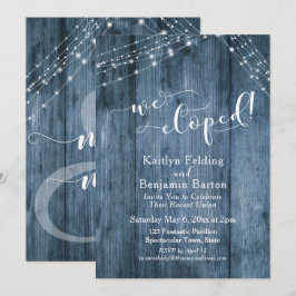 Invitación Azul Rústico Madera y Luces Celebramos Nuestra Fug